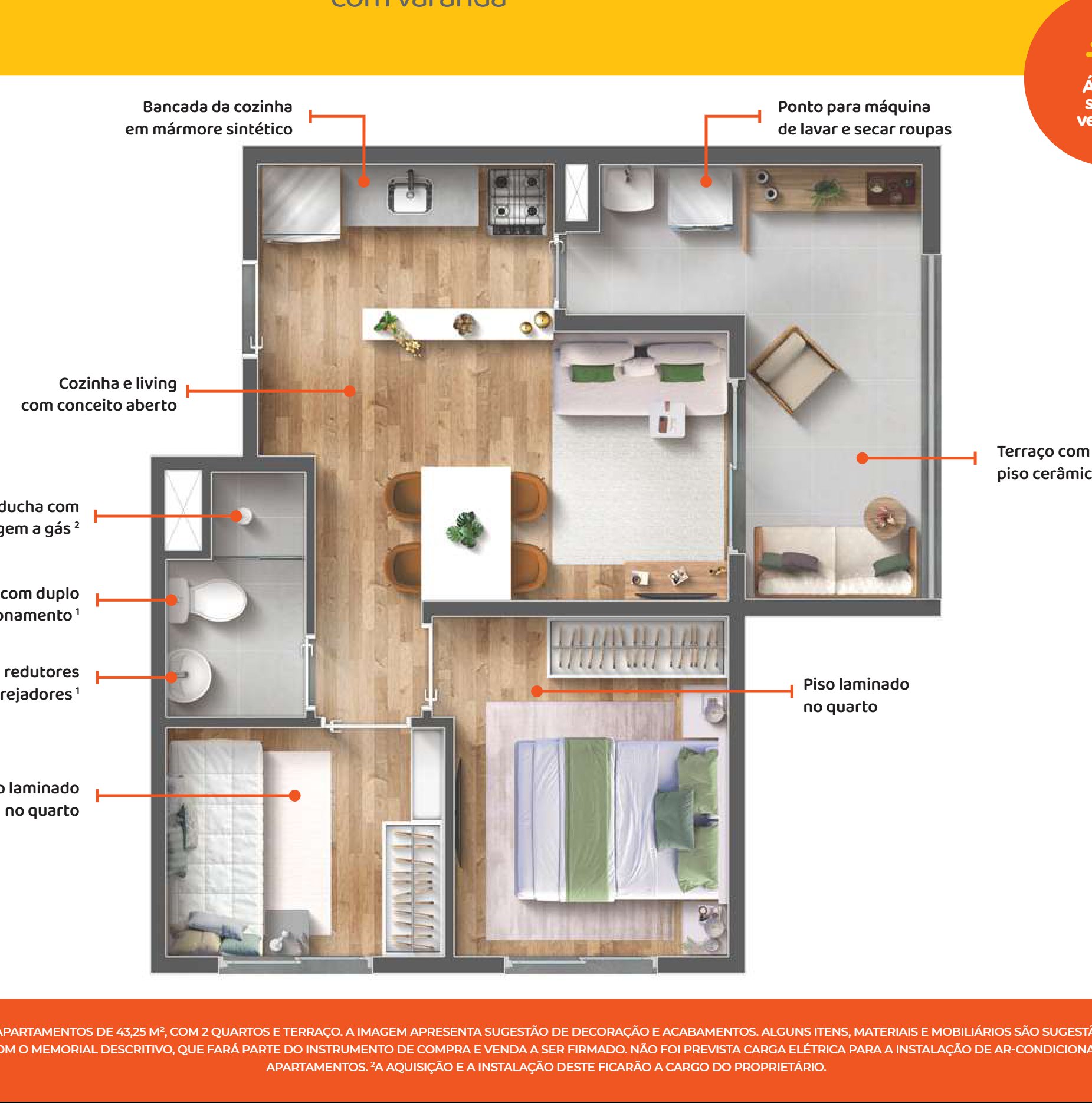 2 quartos - 43m² R2V