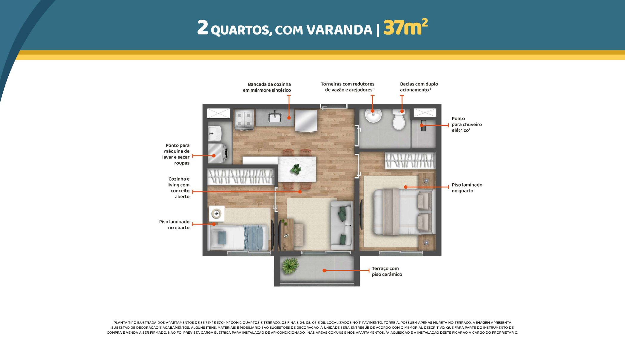 2 dormitórios 37m² com sacada HIS2