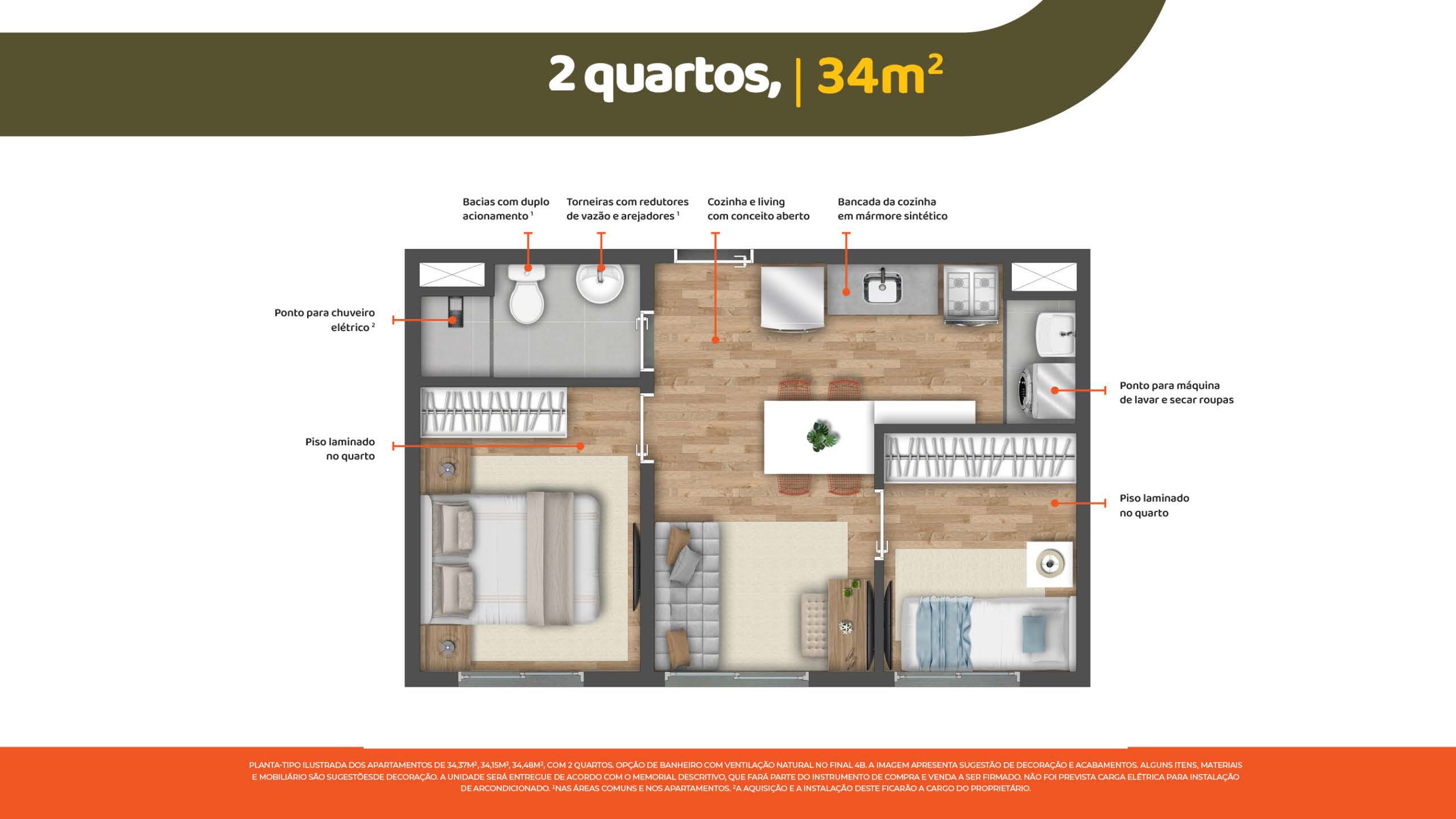 2 Quartos 34m² HIS2