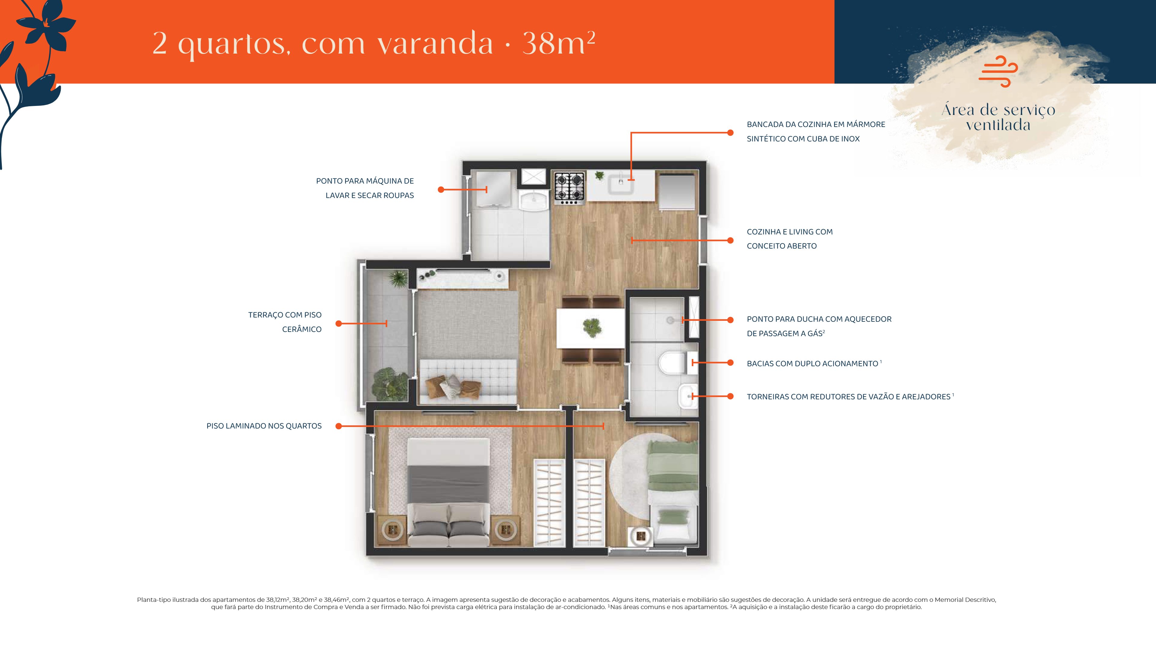 2 quartos 38m² R2V