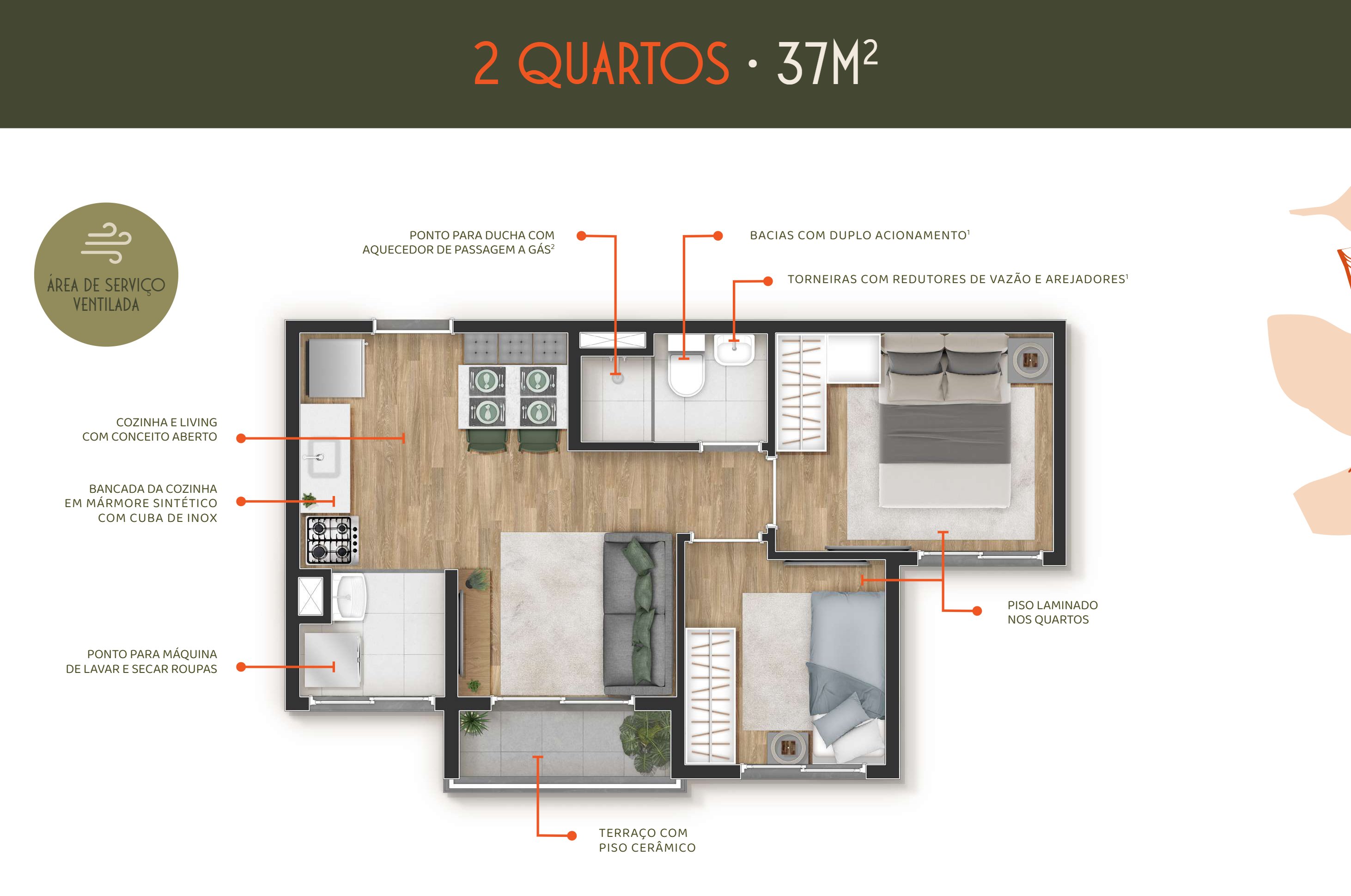 2 quartos - 37m² HIS2