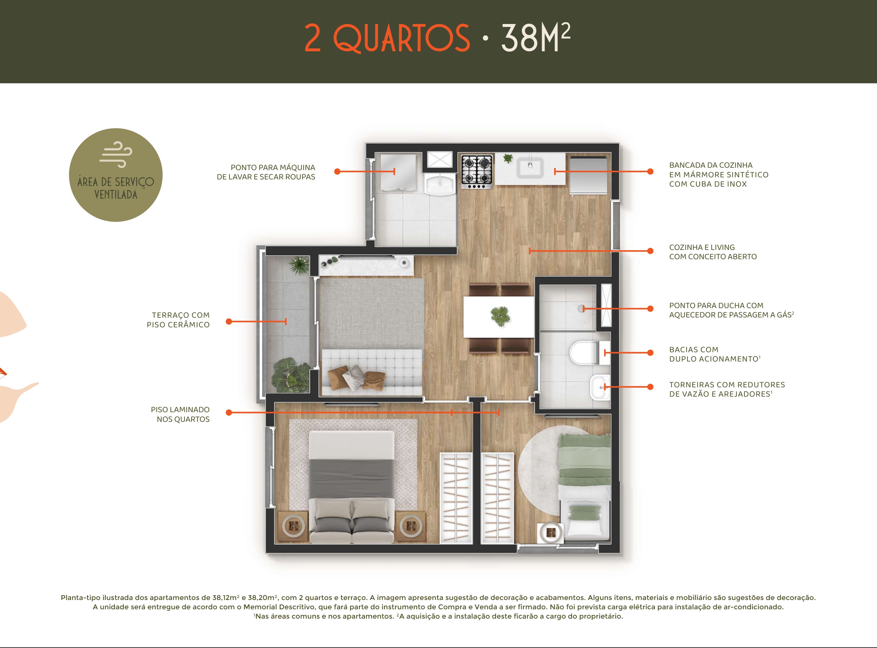 2 quartos - 38m² R2V