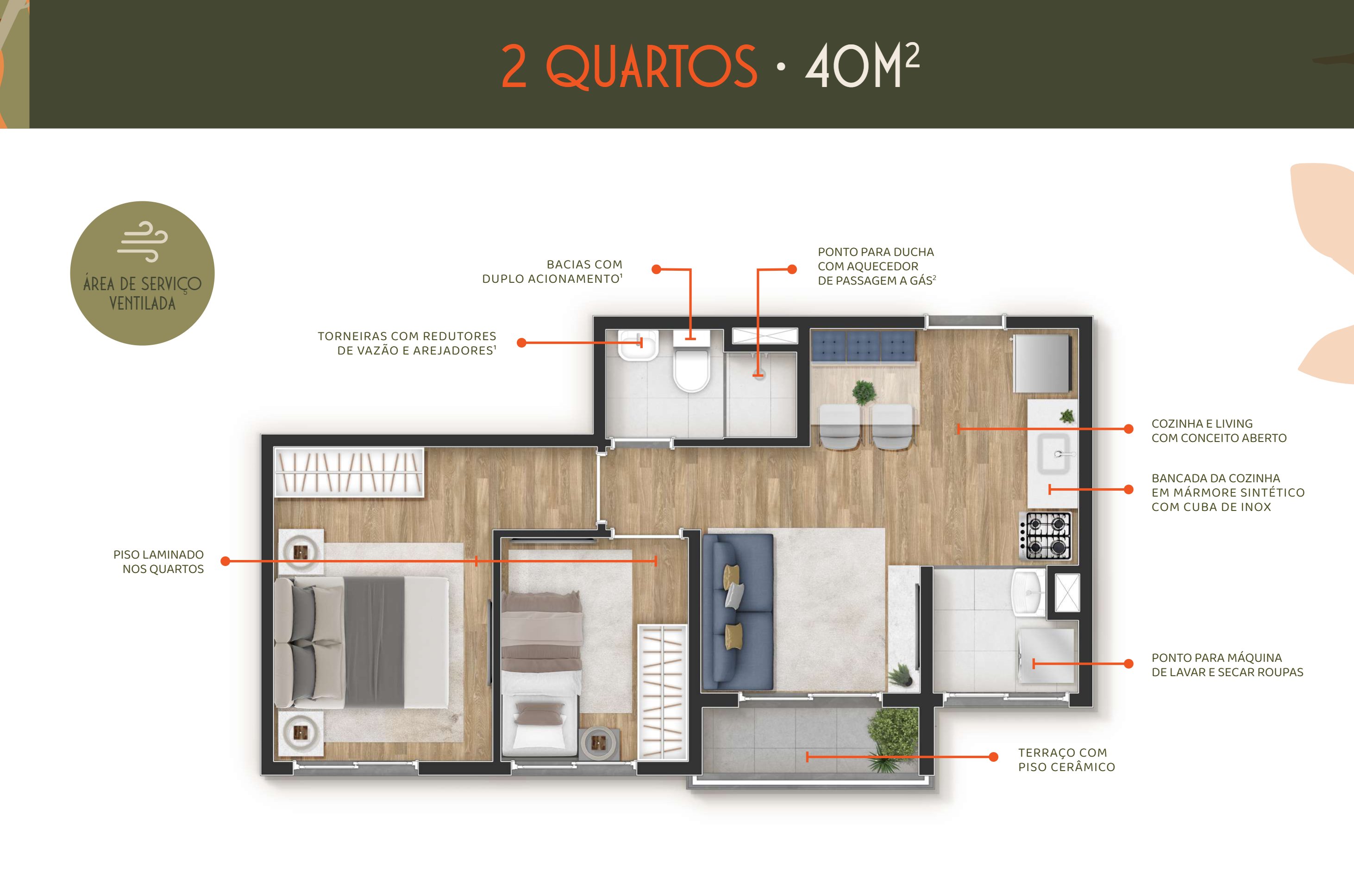 2 quartos - 40m² HIS2