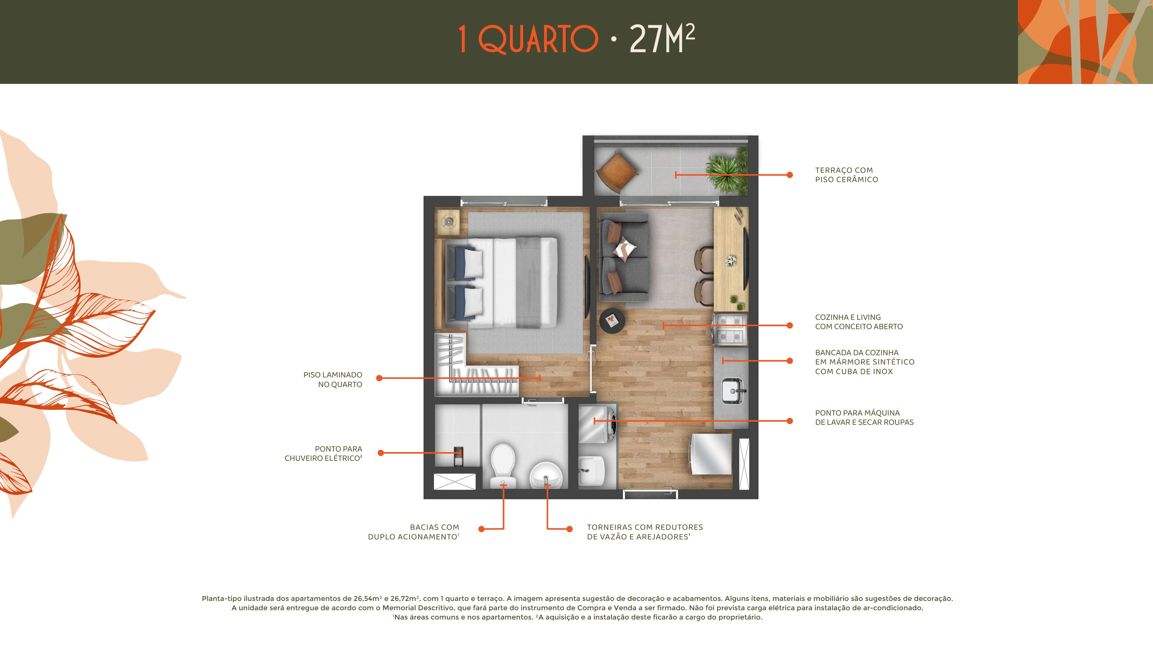 1 quarto - 27m² R2V