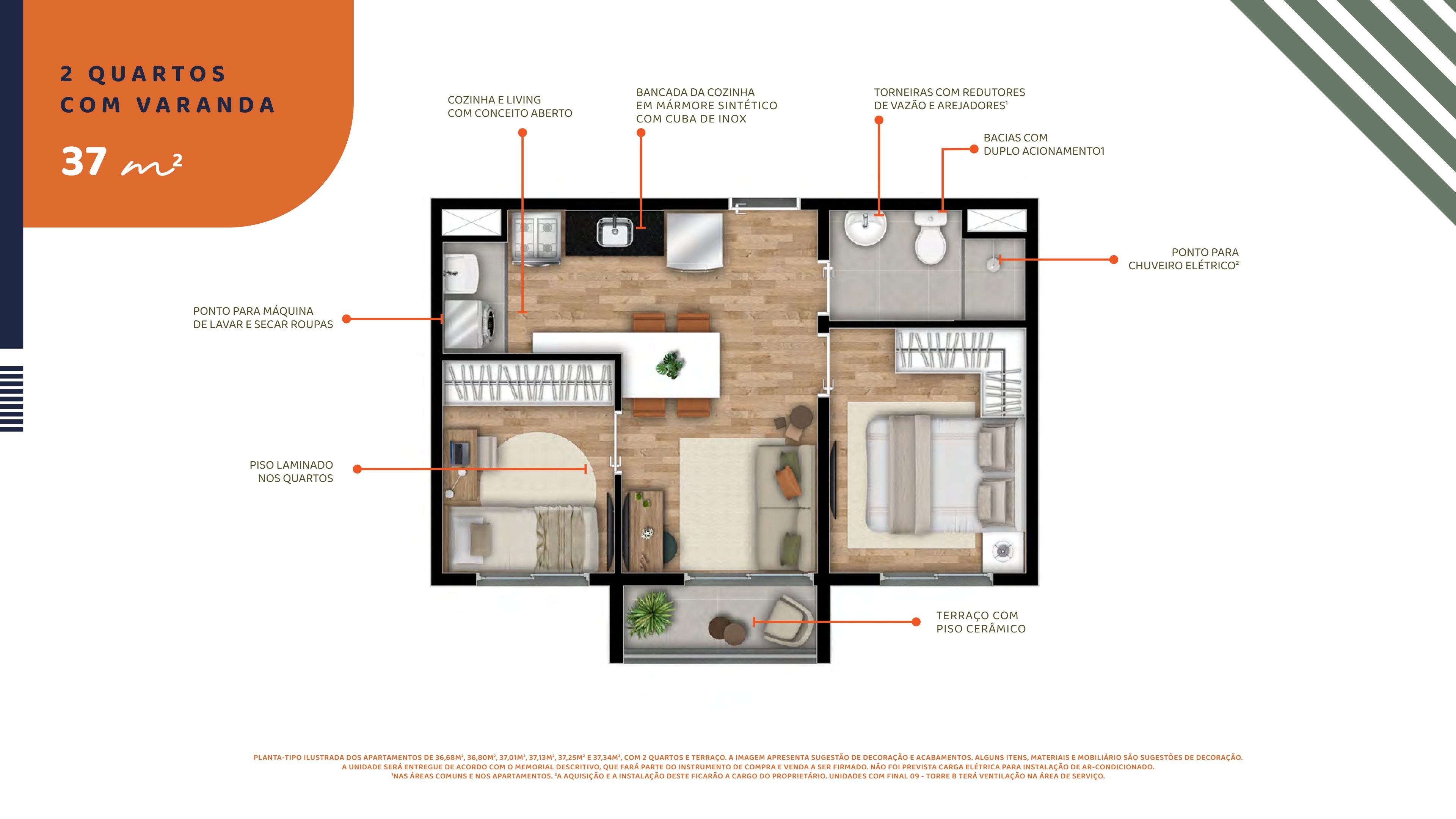 Vibra Veleiros - 2 quartos com varanda - 37m² 