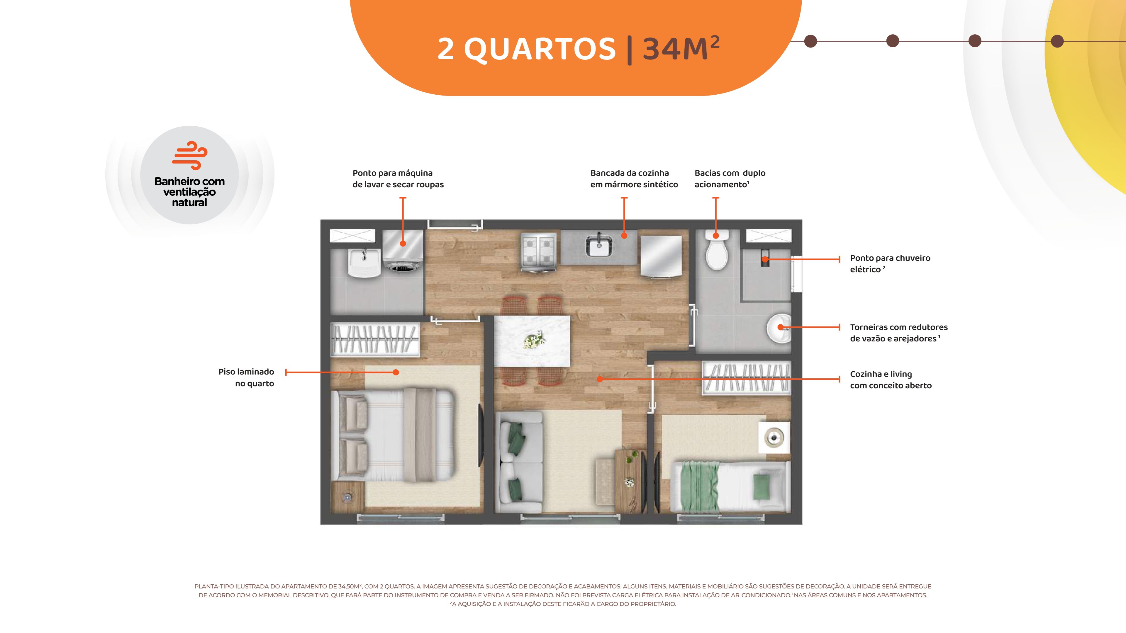 2 quartos - 34m² - HIS1