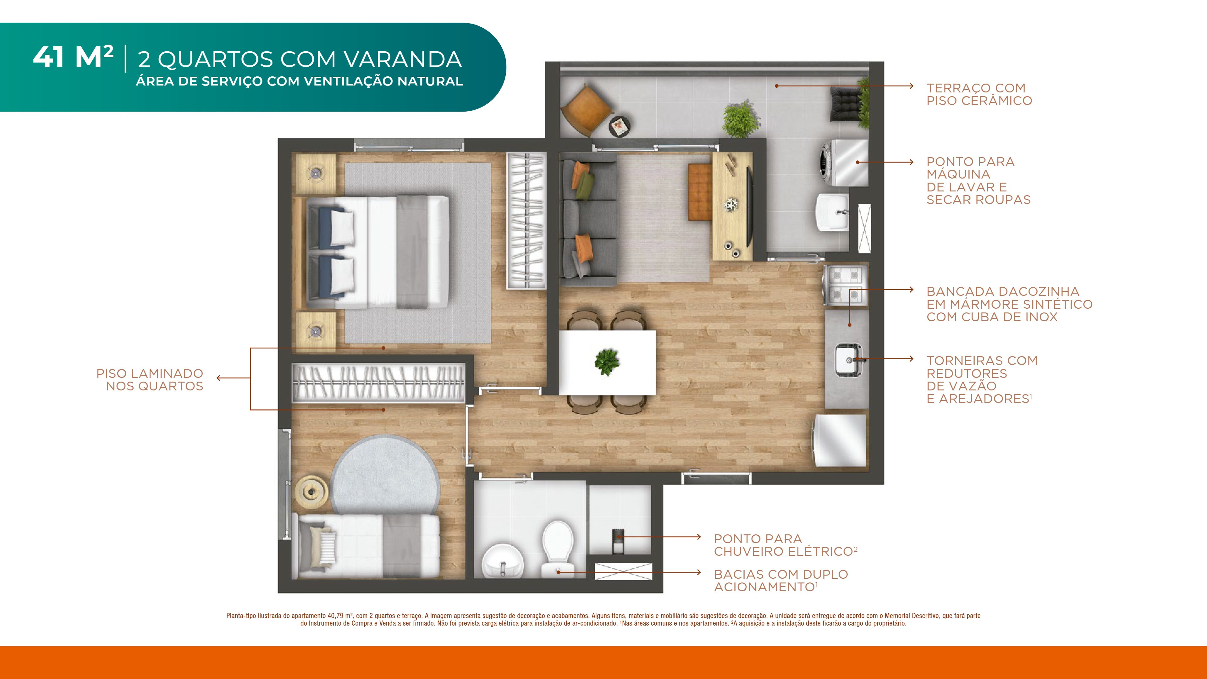 Vibra João Dias - 2 quartos com varanda e área de serviço - 41m² R2V